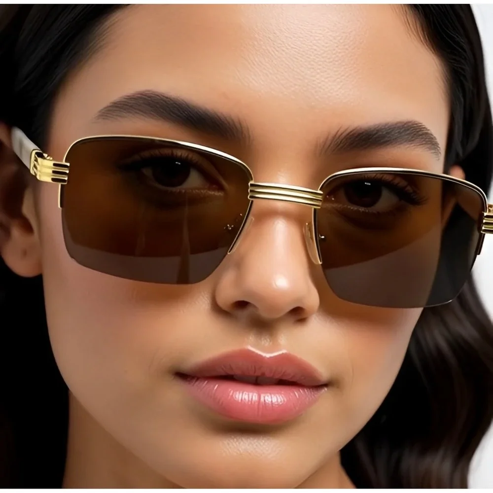 Rimless Sunglasses Women Fashion Hip hop‎ Frameless Designer Shades Wooden Small